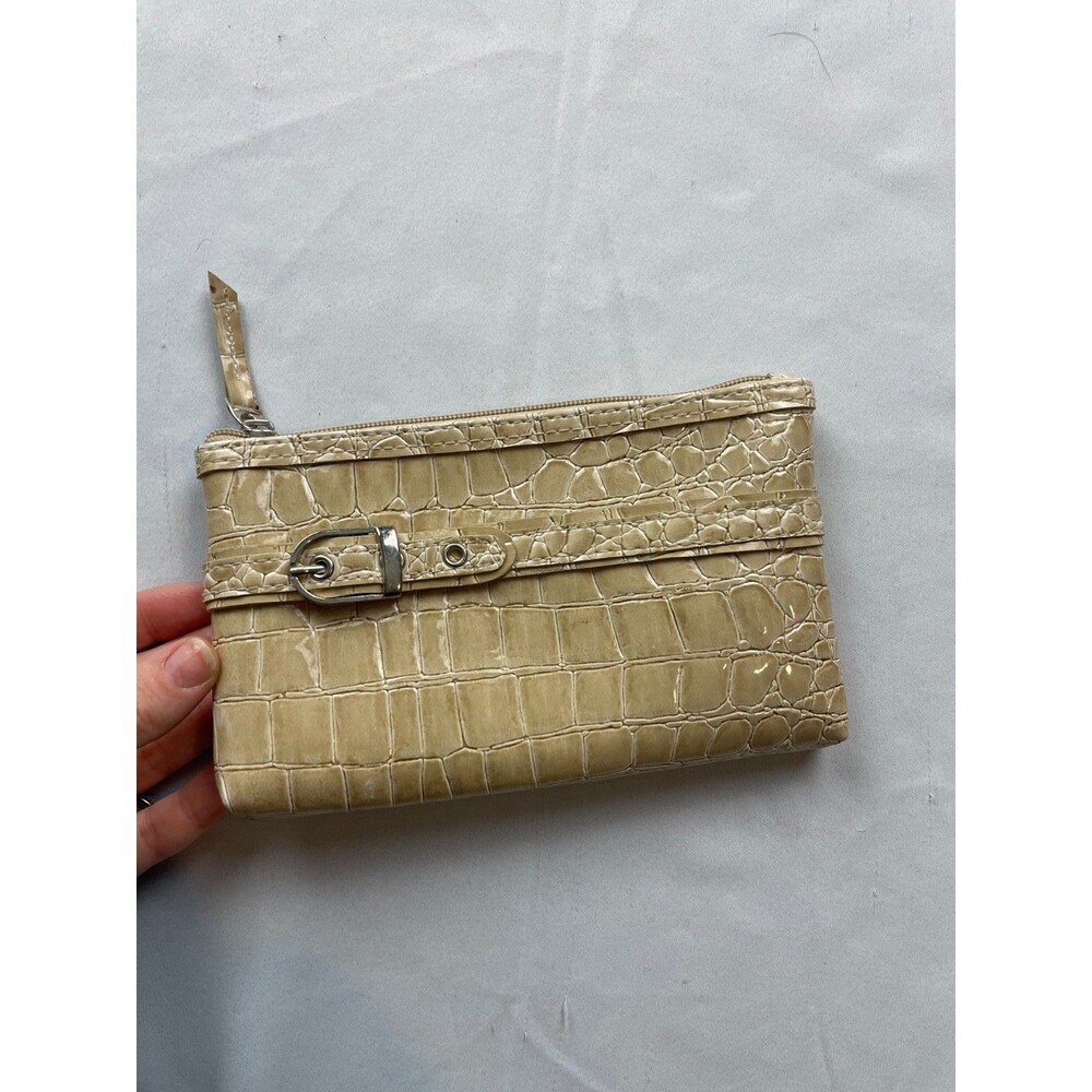 Modella Beige Faux Crocodile Skin‎ Clutch Wristlet Wallet